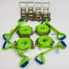 8 Point Kit of Hi-VIZ Green DIAMOND WEAVE Rollback / Flatbed Car Tie-Downs with Chain Tails